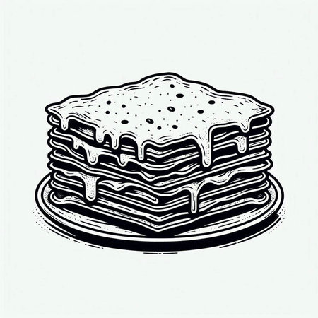 Stack of pancakes. Hand drawn vector illustration in vintage engraved style.