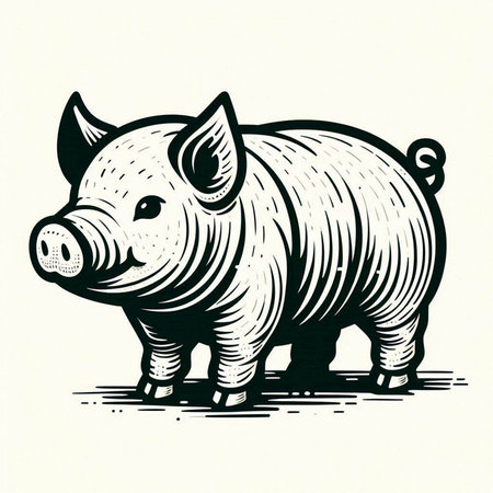 Pig in engraving style. Hand drawn vector illustration.の写真素材
