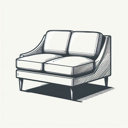 Sofa. Hand drawn vector illustration in engraving style.