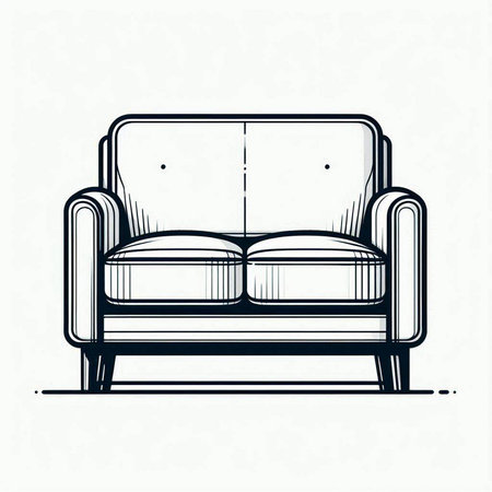 Sofa in sketch style on white background. Vector illustration.