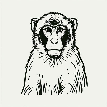 Monkey. Vector illustration in vintage engraving style. Isolated on white background.