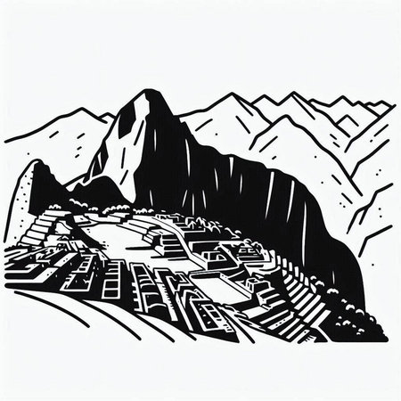 Mountain landscape on a white background, hand drawn vector illustration.