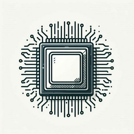Circuit board chip. Technology concept. Vector illustration in outline style.