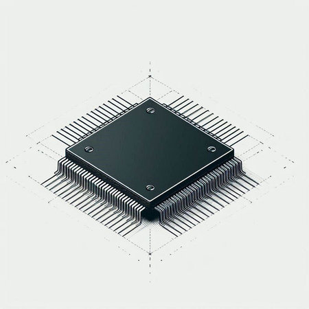 Computer processor chip on white background. 3d isometric vector illustration.