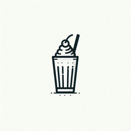milkshake with whipped cream and cherry, line art vector illustrationの写真素材