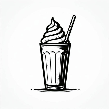 Vector illustration of a cup of milkshake with whipped cream and strawの写真素材