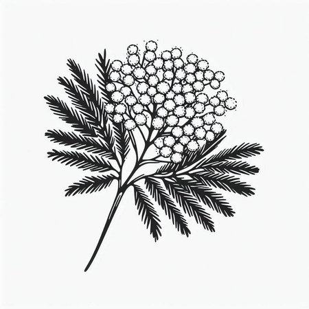 Mimosa plant. Hand drawn botanical illustration. Vector.の写真素材