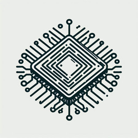 Circuit board hand drawn vector illustration. Technology microchip symbol.