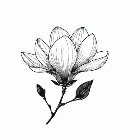 Hand drawn magnolia flower. Vector illustration isolated on white background.の写真素材