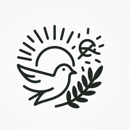 Hand drawn doodle bird and olive branch. Vector illustration.の写真素材