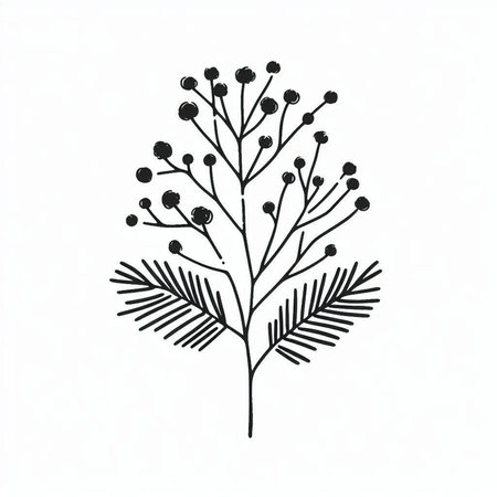 Hand drawn doodle branch with leaves and seeds. Vector illustration.の写真素材