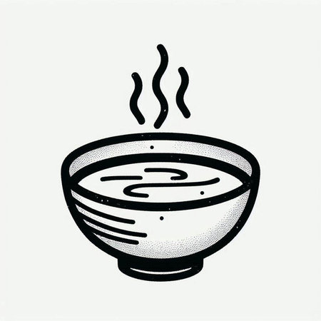 bowl of soup on white background, black and white vector illustration.の写真素材