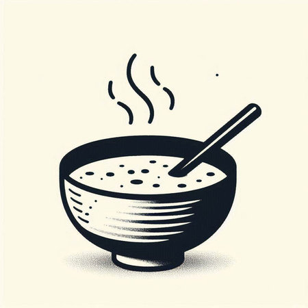 Bowl of hot soup with spoon. Vector illustration in retro style.の写真素材