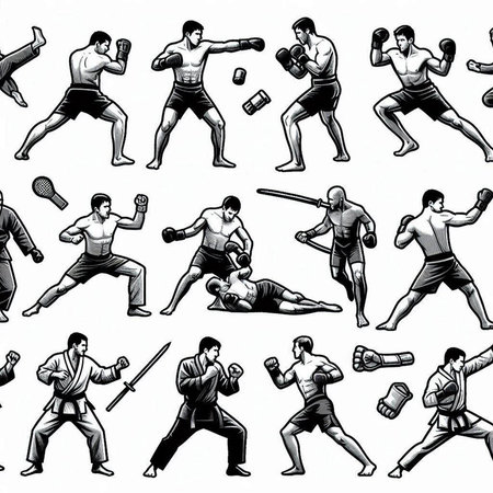 Boxing. Seamless vector pattern on a white background.の写真素材