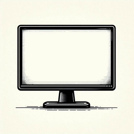 Computer monitor with blank screen isolated on white background. Vector illustration.