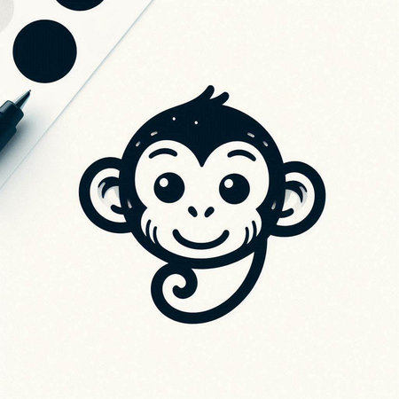 Monkey drawing on sheet of paper. Hand drawn vector illustration.の写真素材