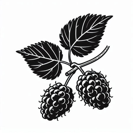 blackberries on a white background, vector illustration, freehand drawingの写真素材