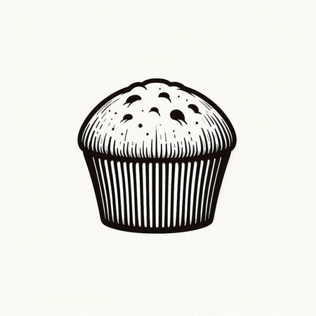 Hand drawn cupcake. Vector illustration. Isolated on white background.
