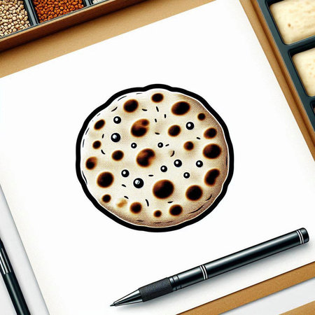 Illustration of a drawing of a cake with a pattern and a pen