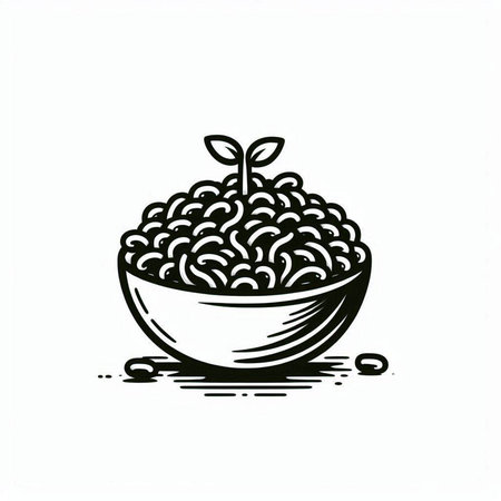 Bowl of porridge with sprouts. Hand drawn vector illustration.の写真素材