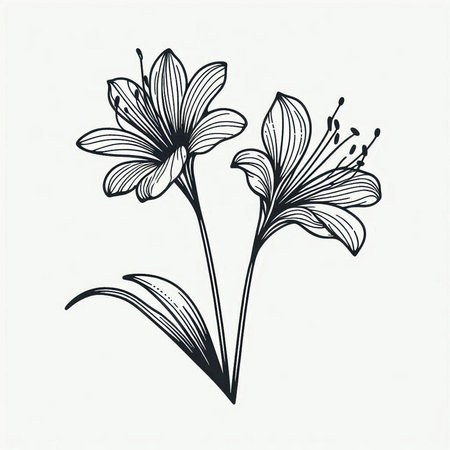 Hand drawn lily flowers. Vector illustration. Isolated on white background.の写真素材