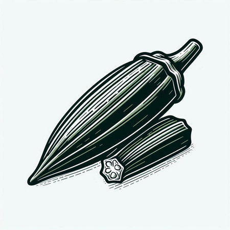 Fresh okra, hand drawn vector illustration in engraving style.