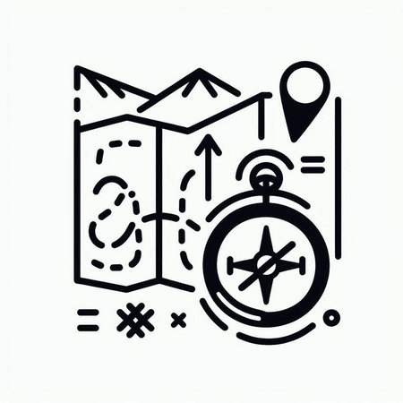 Navigation icon. Vector illustration. Compass, map and compass.
