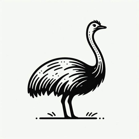 Ostrich. Hand drawn vector illustration in black and white.の写真素材