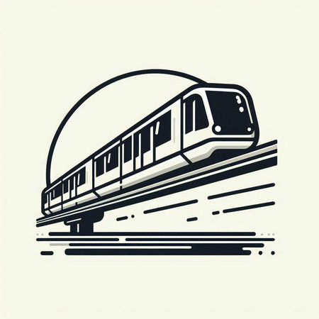 Train on the road. Monochrome vector illustration for your design