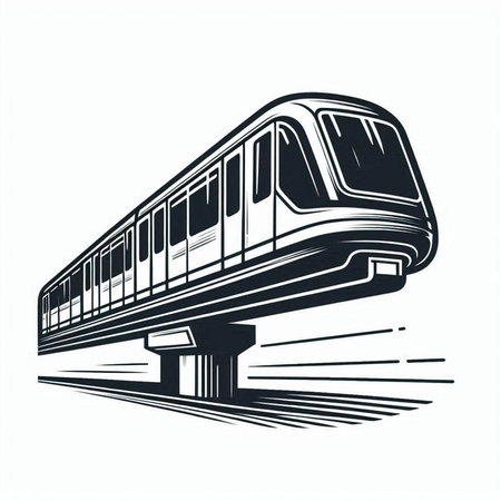 Train on the road. Monochrome vector illustration for your design
