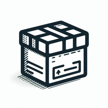Cardboard box isometric icon. Black and white vector illustration.