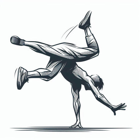 Athletic man doing a handstand, vector illustration.