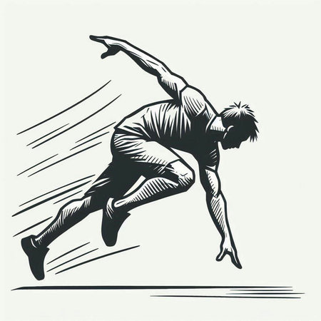 Athletic man jumping. Black and white vector illustration.