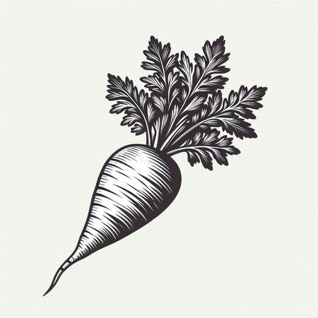 Hand drawn illustration of carrot with leaves in engraving style.の写真素材