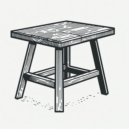 Wooden stool isolated on white background. Hand drawn vector illustration.