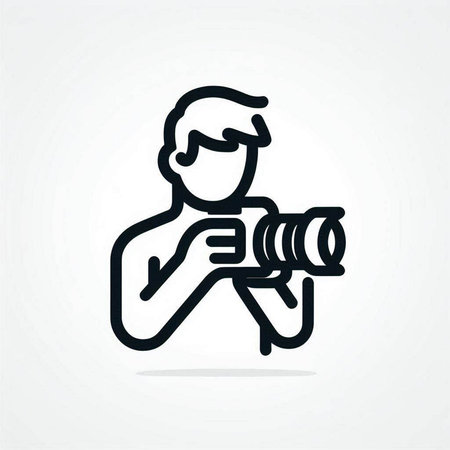 Photographer with camera icon. Vector illustration in thin line style.