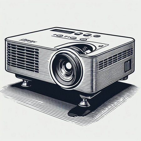 Projector on a white background. Vector illustration in retro style.