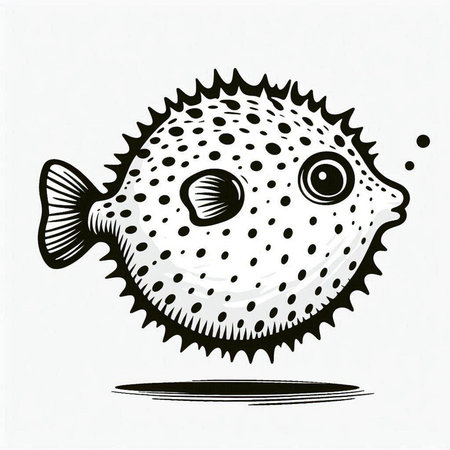 Pufferfish on a white background. Hand drawn vector illustration.の写真素材