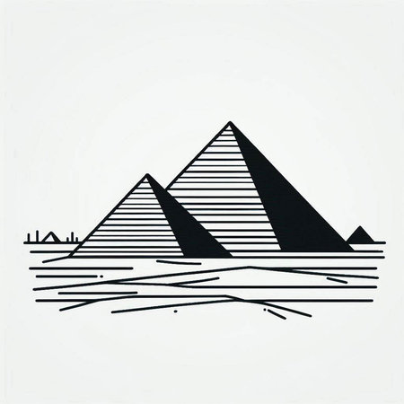 Egyptian pyramids. Black and white vector illustration on white background.