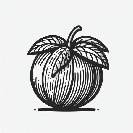 Peach hand drawn vector illustration. Isolated on white background.の写真素材