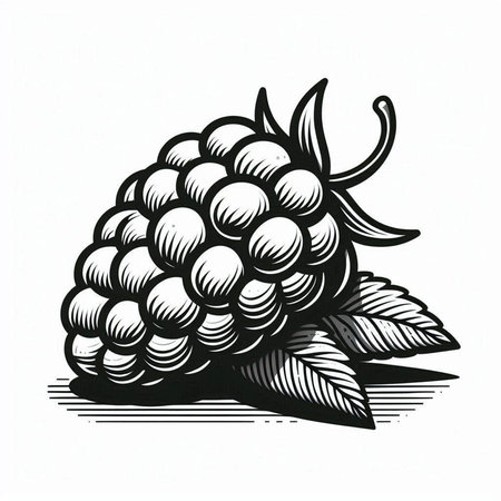 blackberry on a white background, engraving, ink, line art