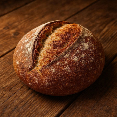 Loaf of bread on a wooden background. Close-up.