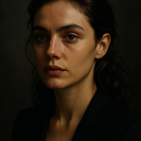 Portrait of a beautiful brunette woman in a black suit.