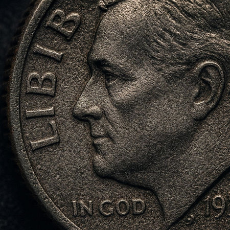 Close up of one cent coin of the United States on dark background