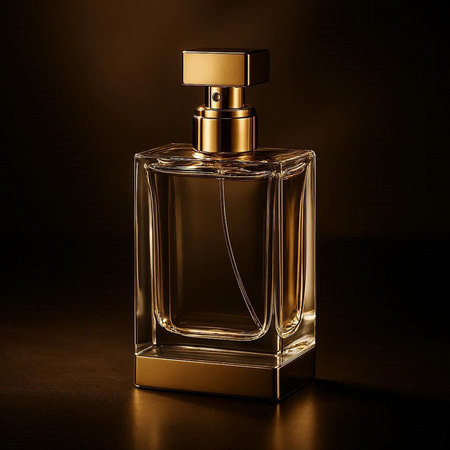 Perfume bottle on a dark background. 3d illustration.