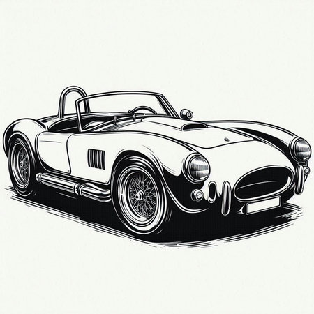vintage sports car on white background, hand drawn, vector illustration