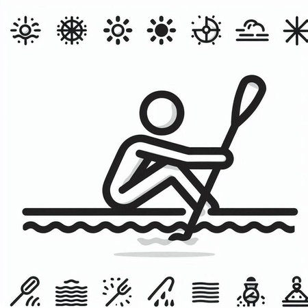 Man rowing on a paddle board, vector illustration. Flat design.