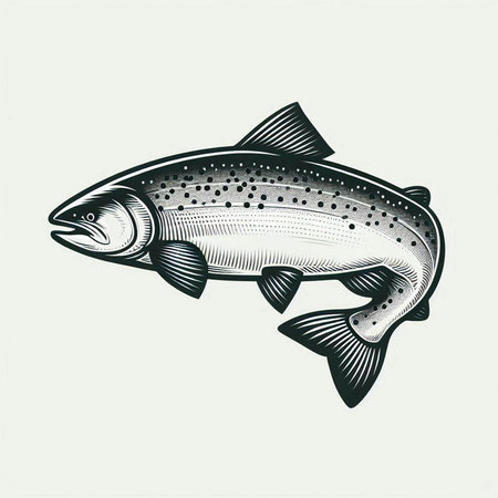 Salmon fish hand drawn vector illustration in engraving style.の写真素材