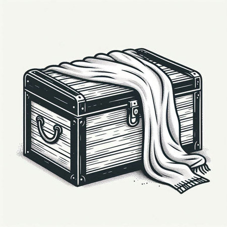 Treasure chest with a scarf. Vintage engraving vector illustration.