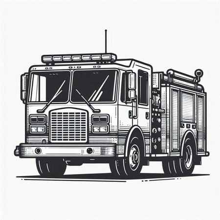 Fire truck isolated on white background. Vector illustration in vintage style.
